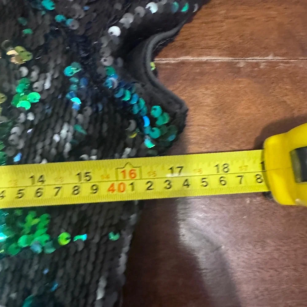 Guess Sequin Off Shoulder Mini Dress Black Green Teal Sz S NWT Holiday Mermaid